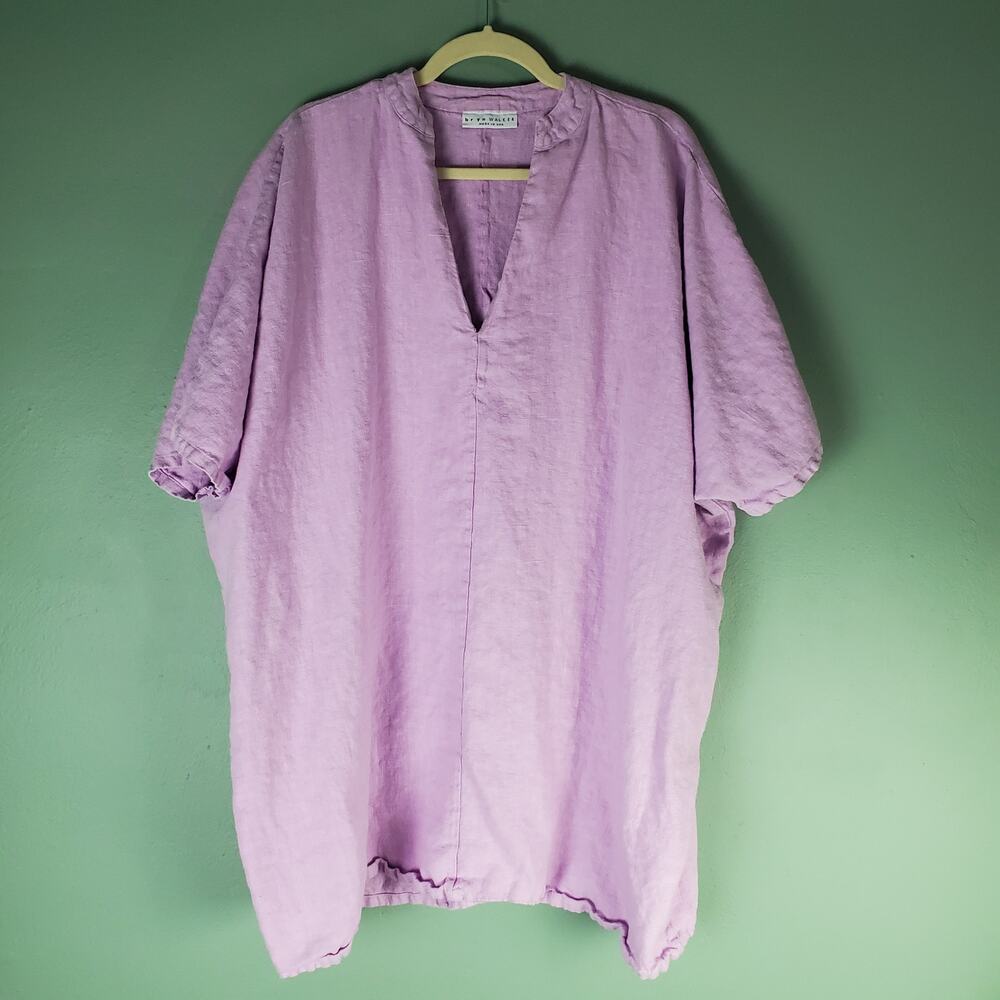 Bryn Walker Womens Purple V-Neck Oversized Linen Short Sleeve Tunic Size Medium